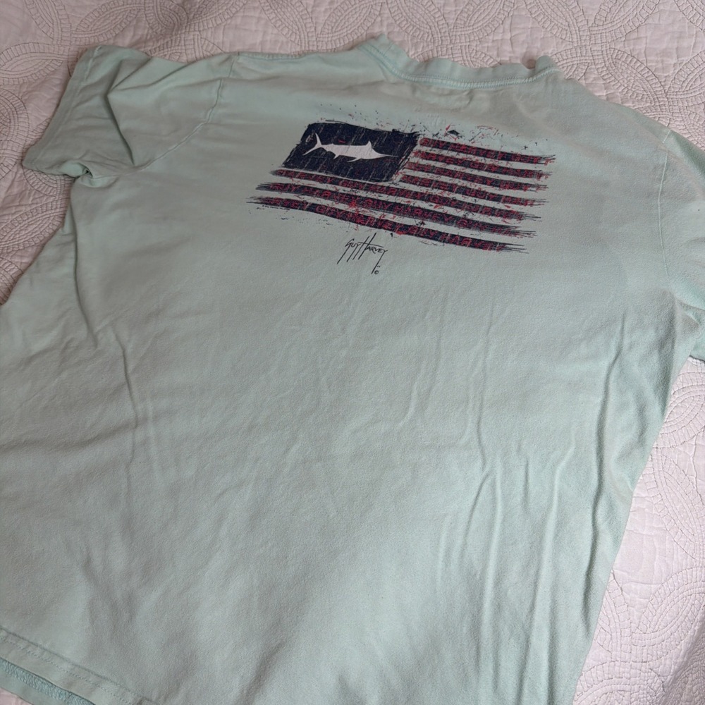Guy Harvey Shirt Mens XL Blue American Flag Shark Graphic Short Sleeve Tee